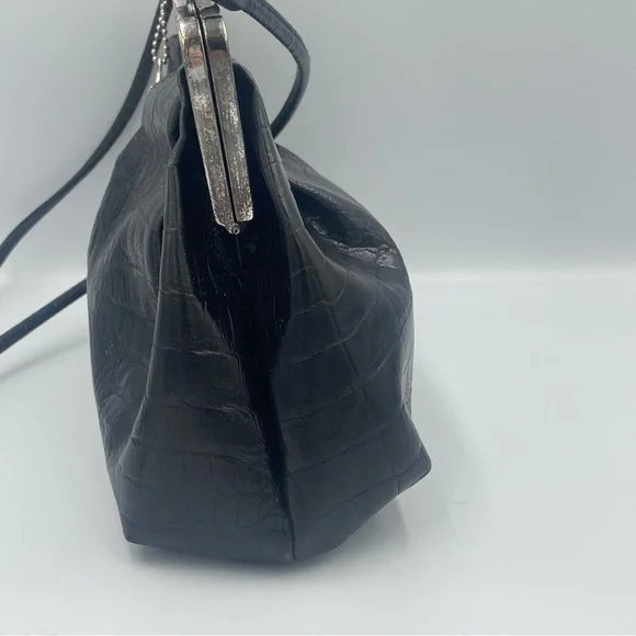 Brighton Black Croc-Embossed print Handbag Vintage 80’s. Shoulder crossbody USED - Picture 2 of 16